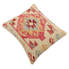 handmade Traditional Pillow Beige Red Hand-Woven SQUARE 100% WOOL  Hand woven turkish pillow  3 x 5