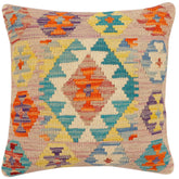 handmade Traditional Pillow Rust Blue Hand-Woven SQUARE 100% WOOL Hand woven turkish pillow 2 x 2