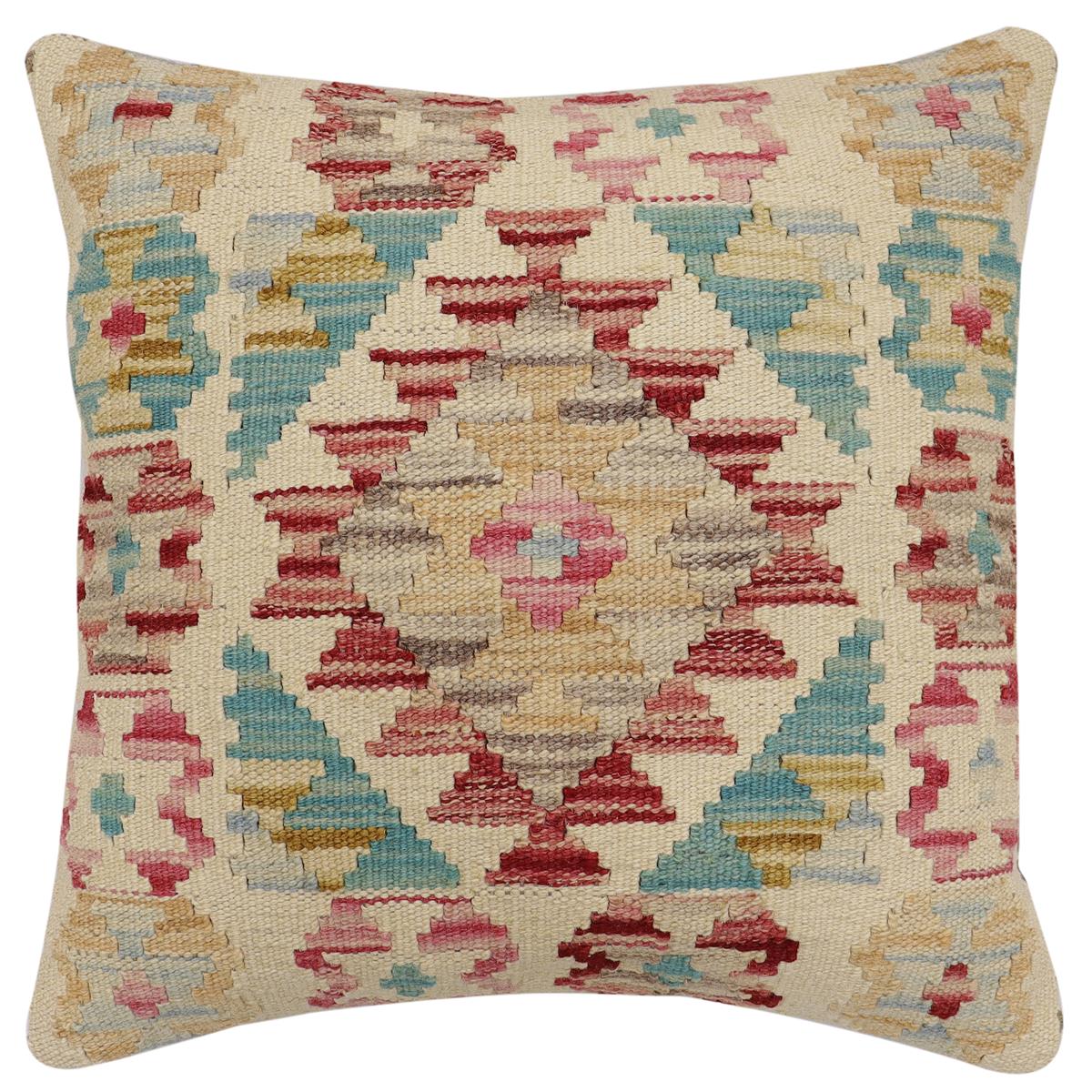 handmade Traditional Pillow Beige Red Hand-Woven SQUARE 100% WOOL Hand woven turkish pillow2' x 2'