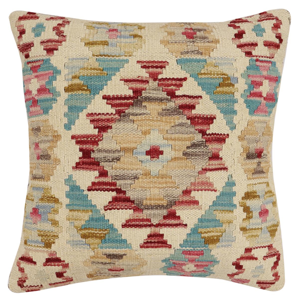 handmade Traditional Pillow Beige Red Hand-Woven SQUARE 100% WOOL Hand woven turkish pillow2' x 2'
