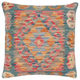 handmade Traditional Pillow Blue Red Hand-Woven SQUARE 100% WOOL Hand woven turkish pillow2' x 2'