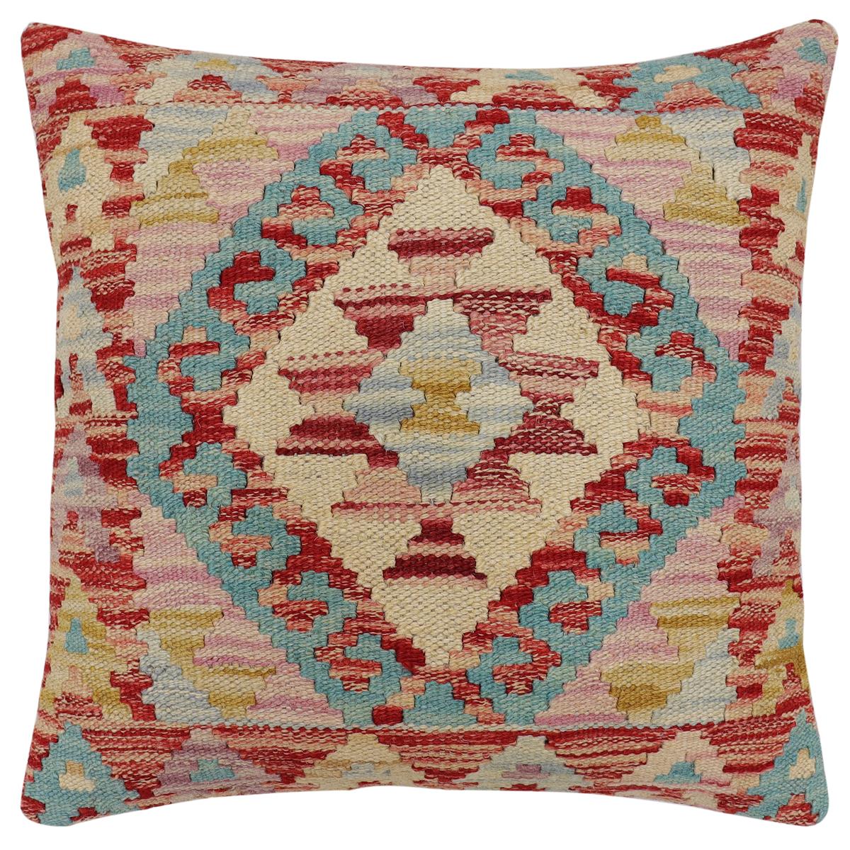 handmade Traditional Pillow Red Blue Hand-Woven SQUARE 100% WOOL Hand woven turkish pillow2' x 2'