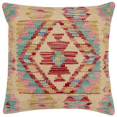 handmade Traditional Pillow Beige Red Hand-Woven SQUARE 100% WOOL Hand woven turkish pillow2' x 2'