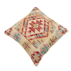 handmade Traditional Pillow Beige Red Hand-Woven SQUARE 100% WOOL Hand woven turkish pillow2' x 2'