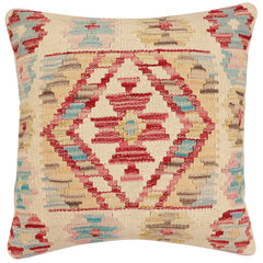 handmade Traditional Pillow Beige Red Hand-Woven SQUARE 100% WOOL Hand woven turkish pillow2' x 2'