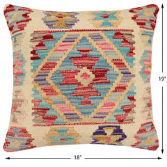 handmade Traditional Pillow Beige Red Hand-Woven SQUARE 100% WOOL Hand woven turkish pillow 2 x 2