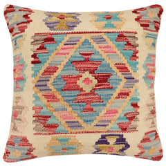 handmade Traditional Pillow Beige Red Hand-Woven SQUARE 100% WOOL Hand woven turkish pillow 2 x 2