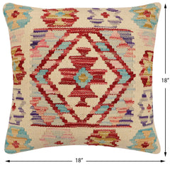 handmade Traditional Pillow Beige Red Hand-Woven SQUARE 100% WOOL Hand woven turkish pillow2' x 2'