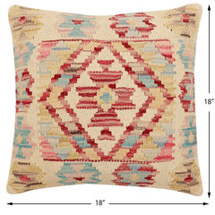 handmade Traditional Pillow Beige Red Hand-Woven SQUARE 100% WOOL Hand woven turkish pillow2' x 2'