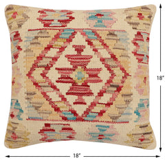 handmade Traditional Pillow Beige Red Hand-Woven SQUARE 100% WOOL Hand woven turkish pillow2' x 2'