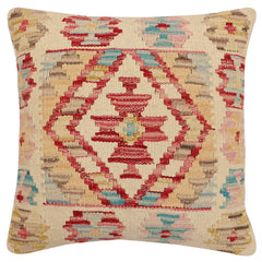 handmade Traditional Pillow Beige Red Hand-Woven SQUARE 100% WOOL Hand woven turkish pillow2' x 2'