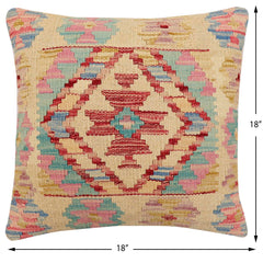 handmade Traditional Pillow Beige Red Hand-Woven SQUARE 100% WOOL Hand woven turkish pillow2' x 2'