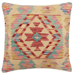 handmade Traditional Pillow Beige Red Hand-Woven SQUARE 100% WOOL Hand woven turkish pillow2' x 2'