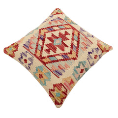 handmade Traditional Pillow Beige Red Hand-Woven SQUARE 100% WOOL  Hand woven turkish pillow  2 x 2