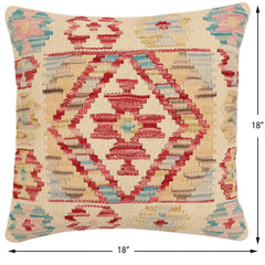 handmade Traditional Pillow Beige Red Hand-Woven SQUARE 100% WOOL Hand woven turkish pillow2' x 2'
