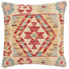 handmade Traditional Pillow Beige Red Hand-Woven SQUARE 100% WOOL Hand woven turkish pillow2' x 2'