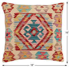 handmade Traditional Pillow Beige Red Hand-Woven SQUARE 100% WOOL Hand woven turkish pillow2' x 2'