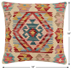 handmade Traditional Pillow Beige Red Hand-Woven SQUARE 100% WOOL Hand woven turkish pillow2' x 2'