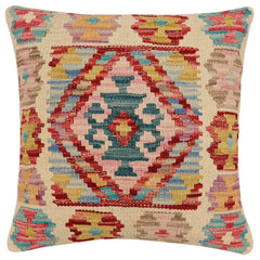 handmade Traditional Pillow Beige Red Hand-Woven SQUARE 100% WOOL Hand woven turkish pillow2' x 2'