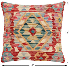 handmade Traditional Pillow Red Blue Hand-Woven SQUARE 100% WOOL Hand woven turkish pillow2' x 2'