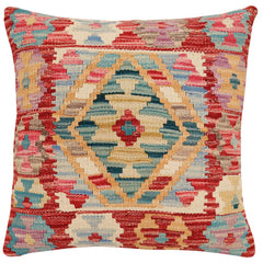 handmade Traditional Pillow Red Blue Hand-Woven SQUARE 100% WOOL Hand woven turkish pillow2' x 2'