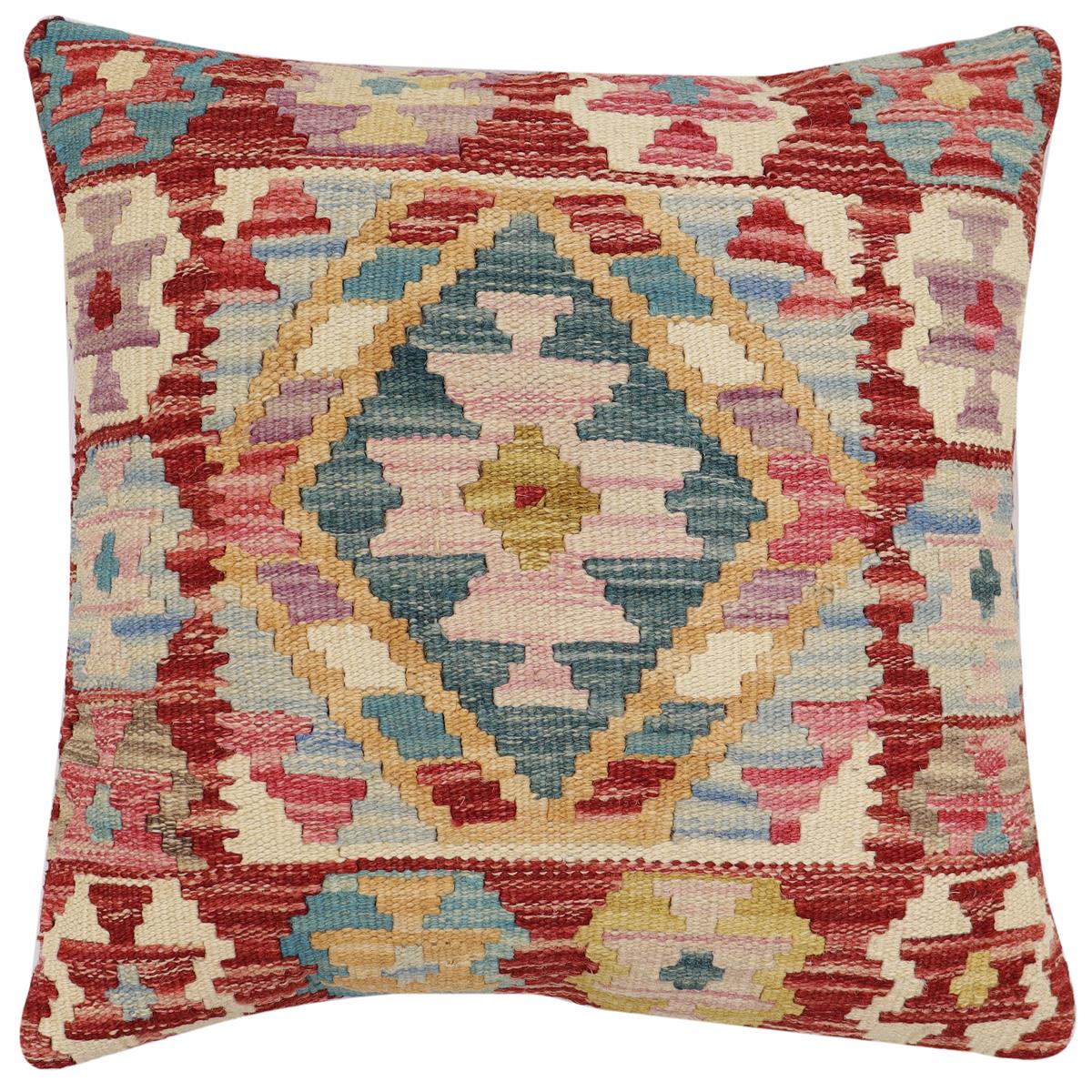 handmade Traditional Pillow Red Blue Hand-Woven SQUARE 100% WOOL Hand woven turkish pillow2' x 2'