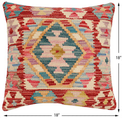 handmade Traditional Pillow Red Blue Hand-Woven SQUARE 100% WOOL Hand woven turkish pillow2' x 2'