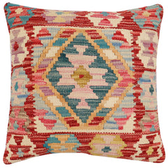 handmade Traditional Pillow Red Blue Hand-Woven SQUARE 100% WOOL Hand woven turkish pillow2' x 2'