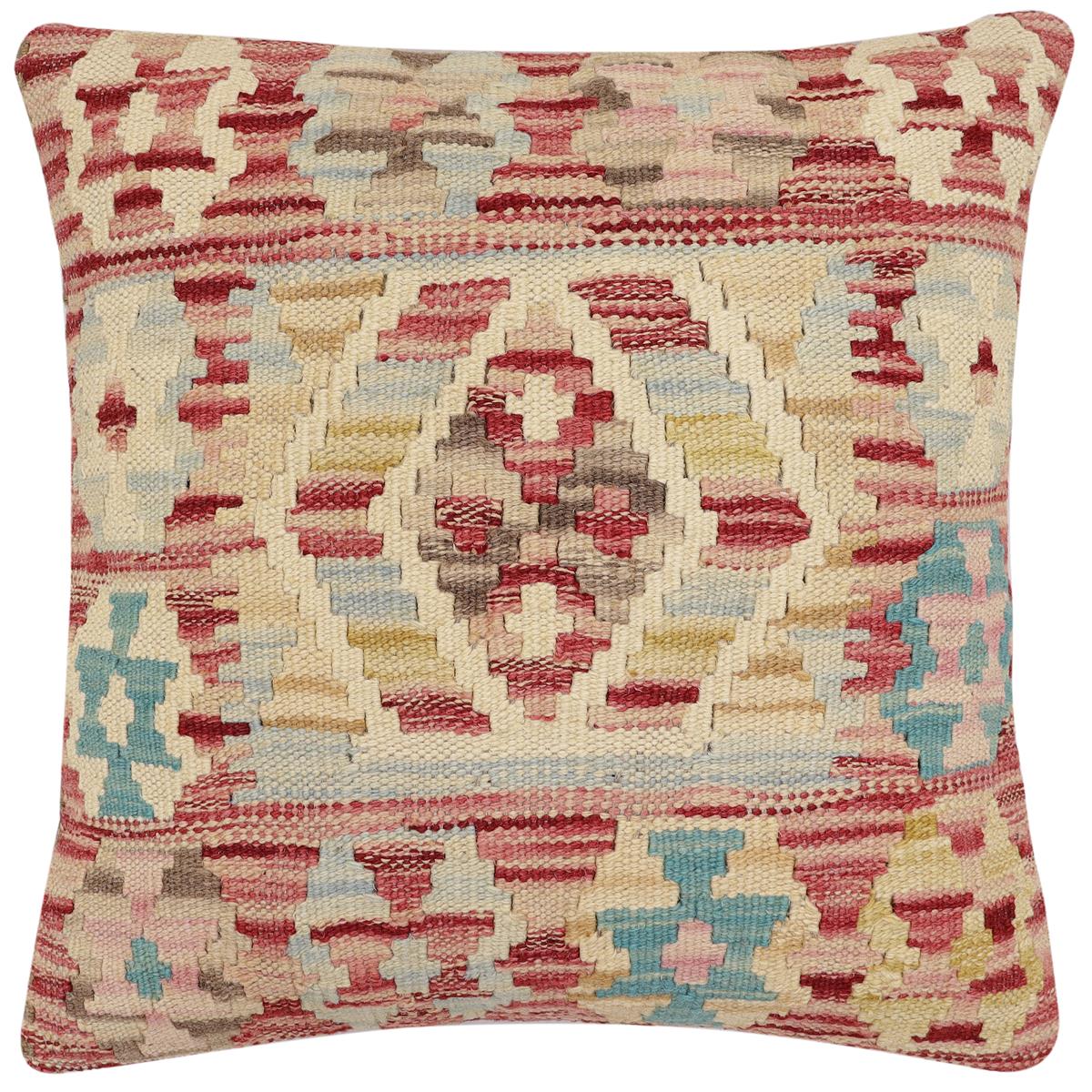 handmade Traditional Pillow Red Blue Hand-Woven SQUARE 100% WOOL Hand woven turkish pillow2' x 2'