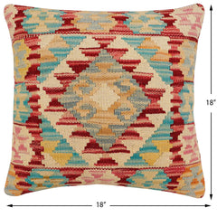 handmade Traditional Pillow Red Blue Hand-Woven SQUARE 100% WOOL Hand woven turkish pillow2' x 2'
