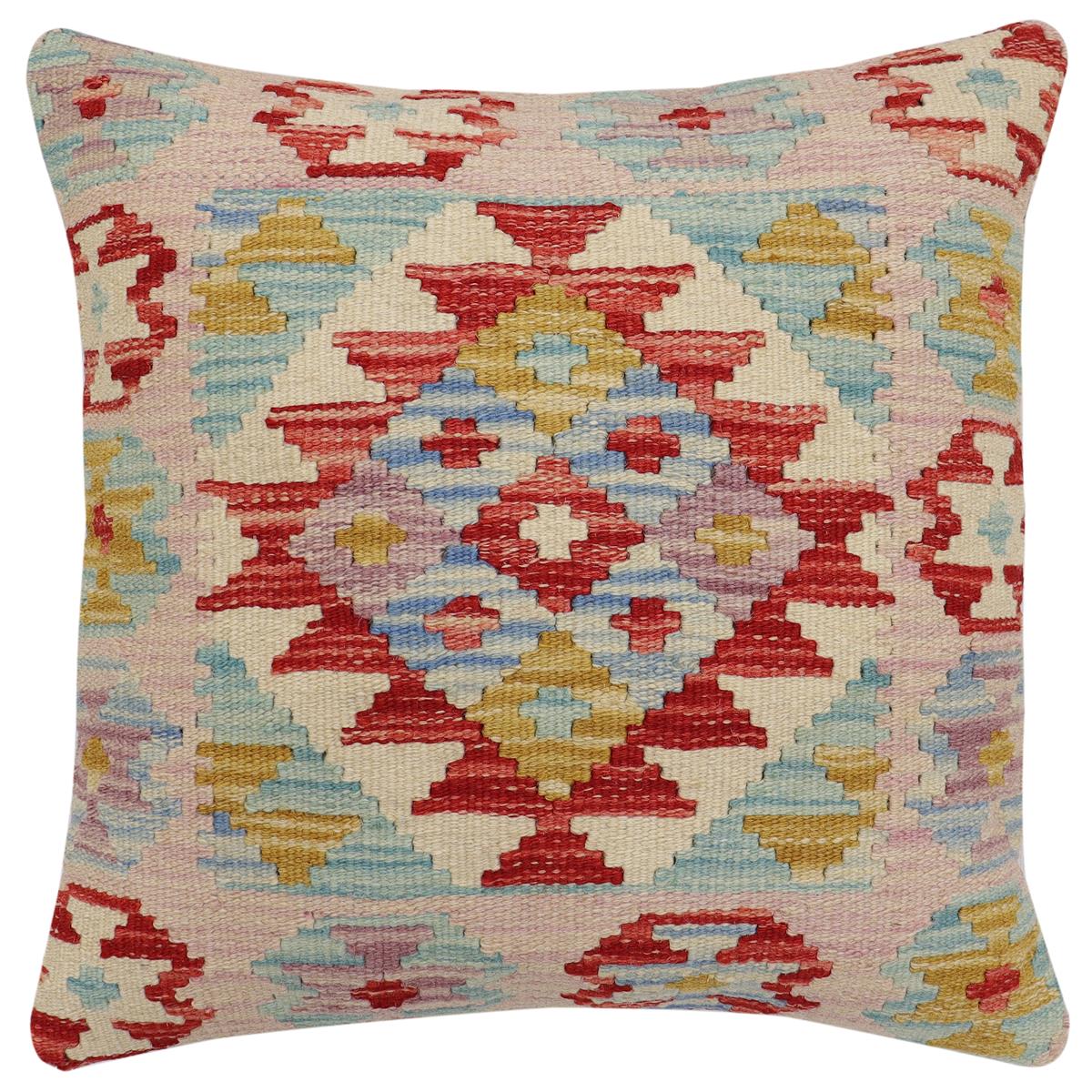 handmade Traditional Pillow Red Blue Hand-Woven SQUARE 100% WOOL Hand woven turkish pillow2' x 2'