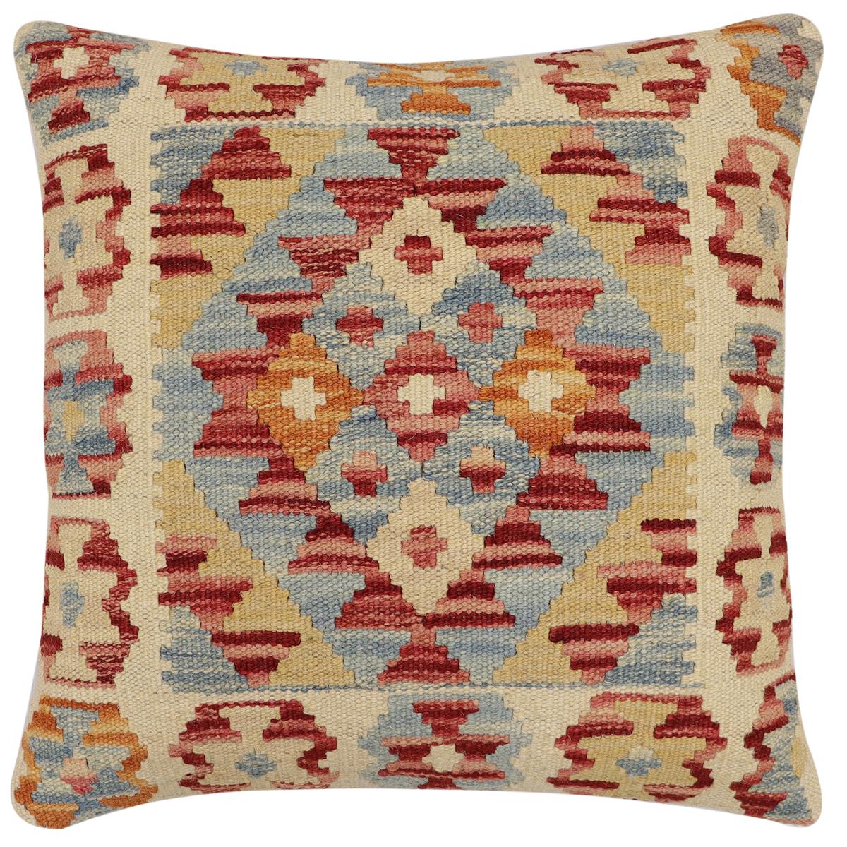 handmade Traditional Pillow Red Blue Hand-Woven SQUARE 100% WOOL Hand woven turkish pillow2' x 2'