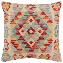 handmade Traditional Pillow Red Blue Hand-Woven SQUARE 100% WOOL  Hand woven turkish pillow  2 x 2