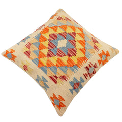 handmade Traditional Pillow Beige Rust Hand-Woven SQUARE 100% WOOL Hand woven turkish pillow2' x 2'