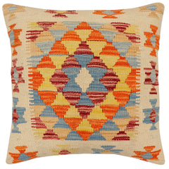 handmade Traditional Pillow Beige Rust Hand-Woven SQUARE 100% WOOL Hand woven turkish pillow2' x 2'