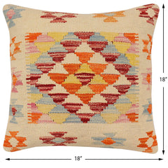 handmade Traditional Pillow Beige Rust Hand-Woven SQUARE 100% WOOL Hand woven turkish pillow2' x 2'