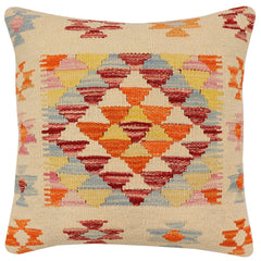 handmade Traditional Pillow Beige Rust Hand-Woven SQUARE 100% WOOL Hand woven turkish pillow2' x 2'