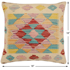 handmade Traditional Pillow Beige Red Hand-Woven SQUARE 100% WOOL Hand woven turkish pillow2' x 2'