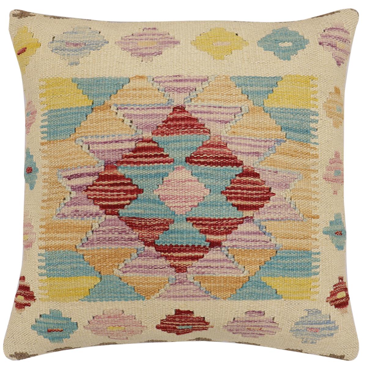 handmade Traditional Pillow Beige Red Hand-Woven SQUARE 100% WOOL Hand woven turkish pillow2' x 2'