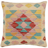 handmade Traditional Pillow Beige Red Hand-Woven SQUARE 100% WOOL Hand woven turkish pillow2' x 2'