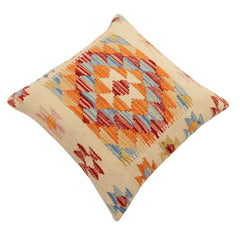 handmade Traditional Pillow Beige Rust Hand-Woven SQUARE 100% WOOL Hand woven turkish pillow2' x 2'