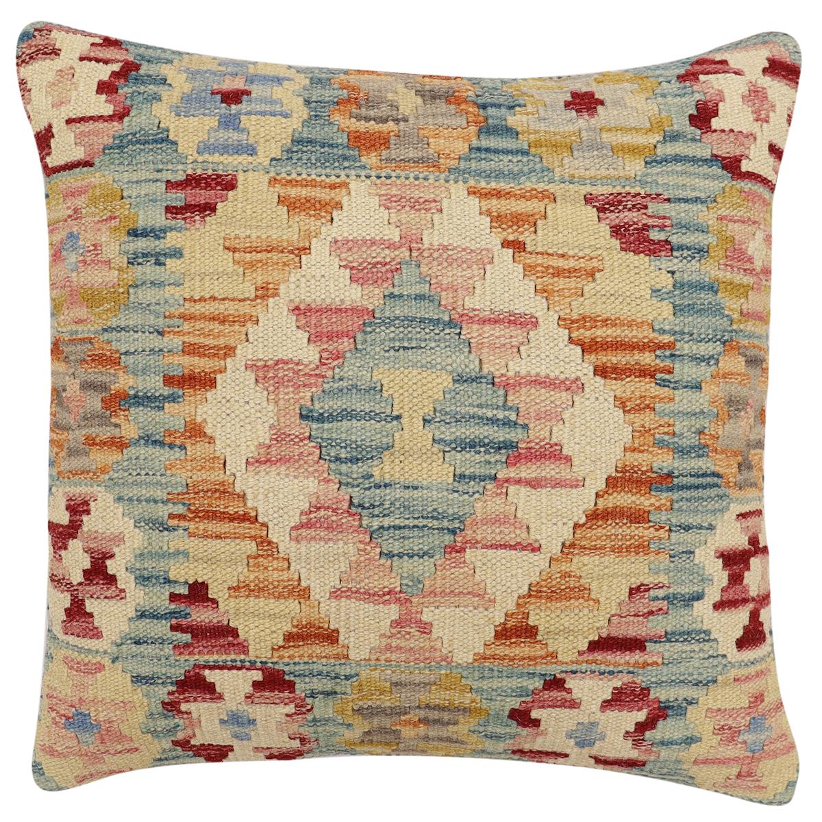handmade Traditional Pillow Blue Rust Hand-Woven SQUARE 100% WOOL Hand woven turkish pillow 3 x 5