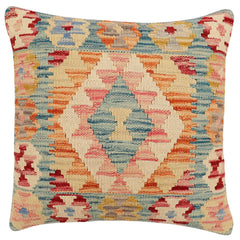 handmade Traditional Pillow Blue Rust Hand-Woven SQUARE 100% WOOL Hand woven turkish pillow 3 x 5