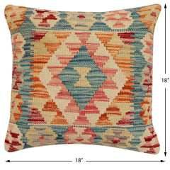 handmade Traditional Pillow Blue Rust Hand-Woven SQUARE 100% WOOL Hand woven turkish pillow2' x 2'