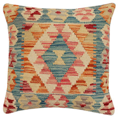 handmade Traditional Pillow Blue Rust Hand-Woven SQUARE 100% WOOL Hand woven turkish pillow2' x 2'