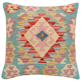 handmade Traditional Pillow Blue Rust Hand-Woven SQUARE 100% WOOL Hand woven turkish pillow2' x 2'