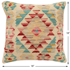 handmade Traditional Pillow Beige Red Hand-Woven SQUARE 100% WOOL Hand woven turkish pillow2' x 2'