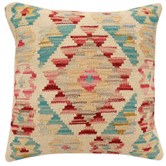 handmade Traditional Pillow Beige Red Hand-Woven SQUARE 100% WOOL Hand woven turkish pillow2' x 2'