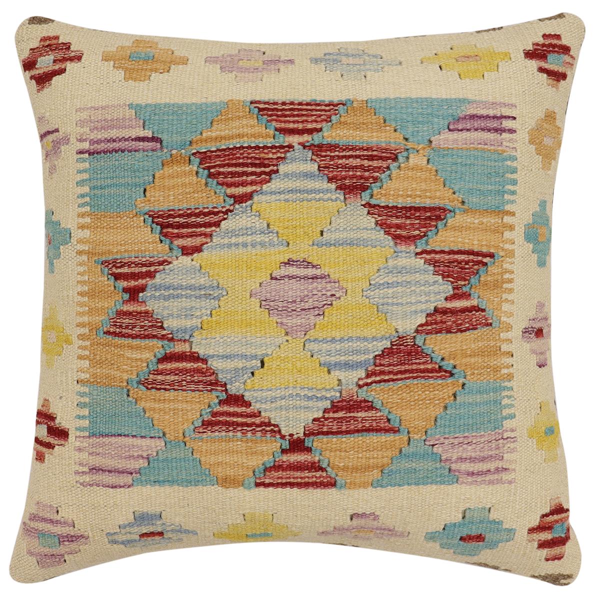 handmade Traditional Pillow Beige Rust Hand-Woven SQUARE 100% WOOL Hand woven turkish pillow2' x 2'