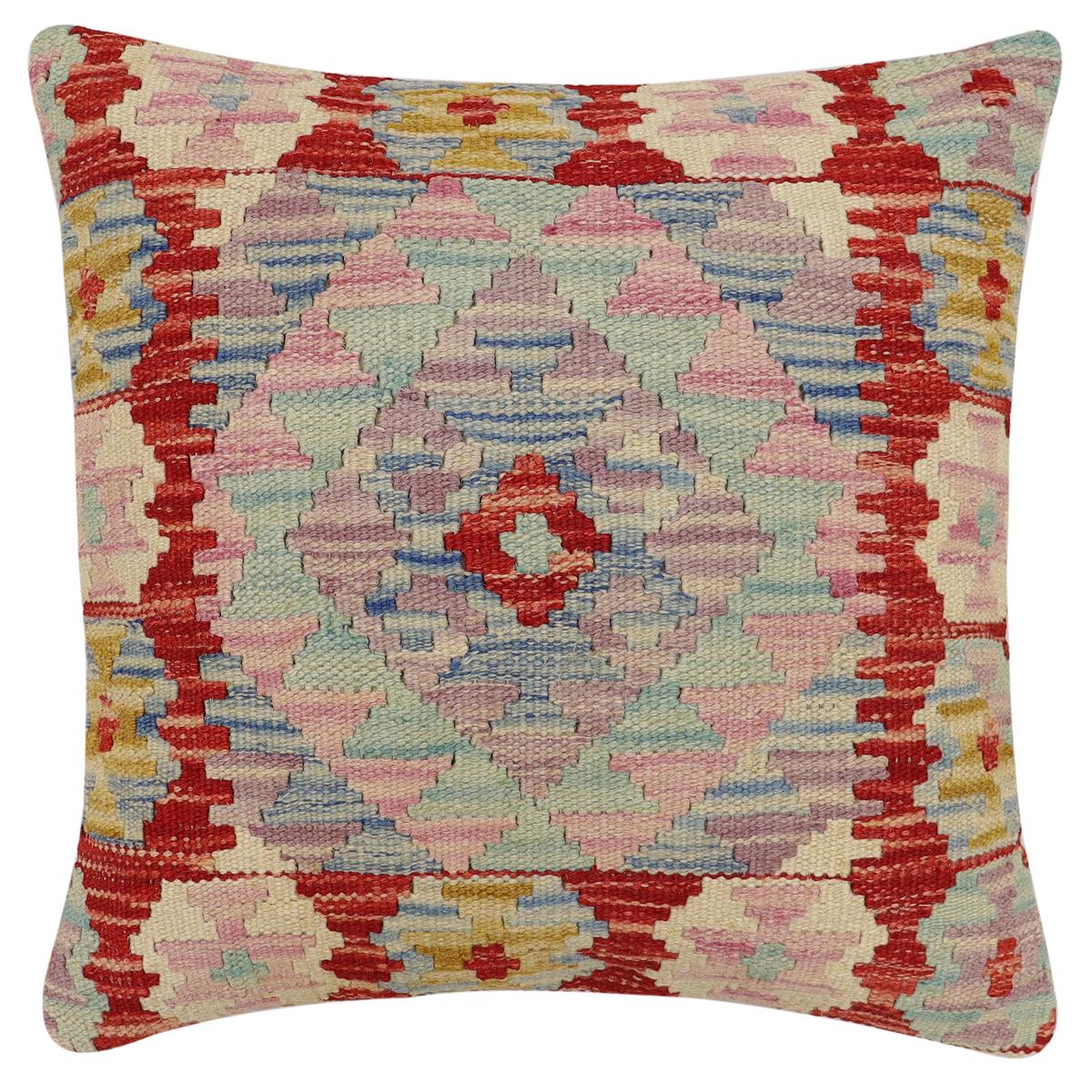 handmade Traditional Pillow Red Blue Hand-Woven SQUARE 100% WOOL Hand woven turkish pillow2' x 2'